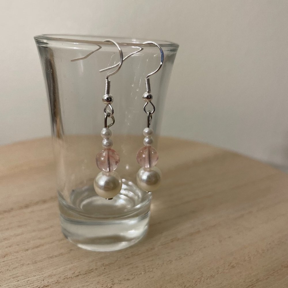 Blush Pink Beaded Earrings Handmade Gift Woman Delicate Beads Vintage Handmade